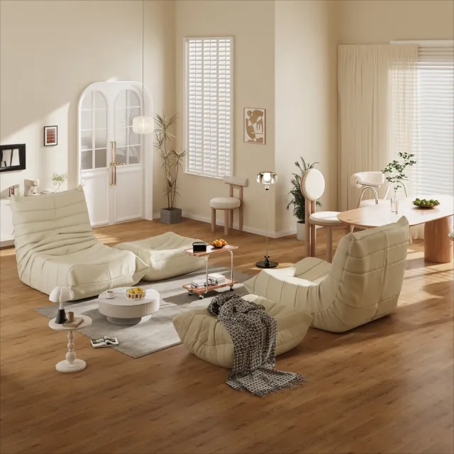 MEUNIQ zitzakstoel met rugleuning van teddy fleece en schuimvulling – beige eenpersoons loungestoel voor woonkamer, slaapkamer of kantoor