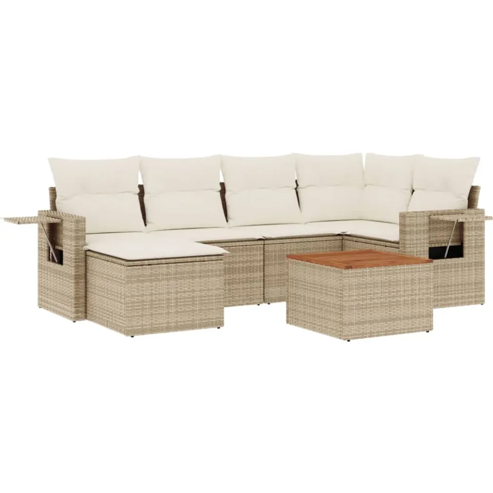 vidaXL 7-delige Loungeset met kussens poly rattan beige, foto 3