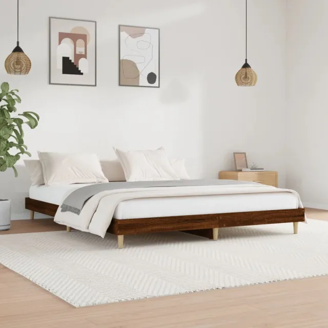 vidaXL Bedframe zonder matras 200x200 cm spaanplaat bruin eikenkleurig