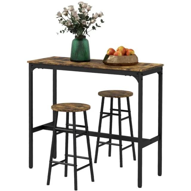 GranMaison Bartafel keuken - Bartafel Set - Barkruk - Barstoel - Keukenstoel - Voetsteun - Zwart+Bruin