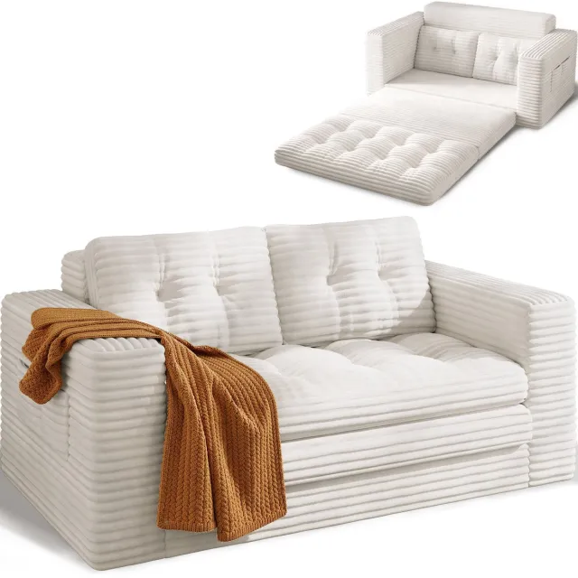 Xbro Slaapbank 2 persoons,2-1 Opvouwbare Slaapstoel met slaapfunctie,Corduroy,2-zits,Wit