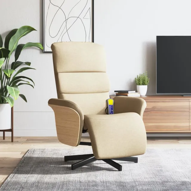 vidaXL Fauteuil verstelbaar met voetensteun stof crèmekleurig