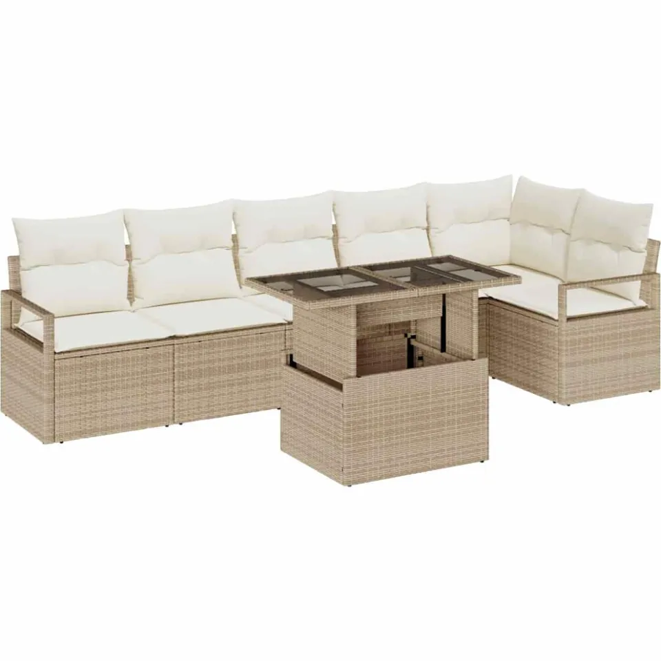 vidaXL Tuin Sofa Set 7 st Beige Poly riet