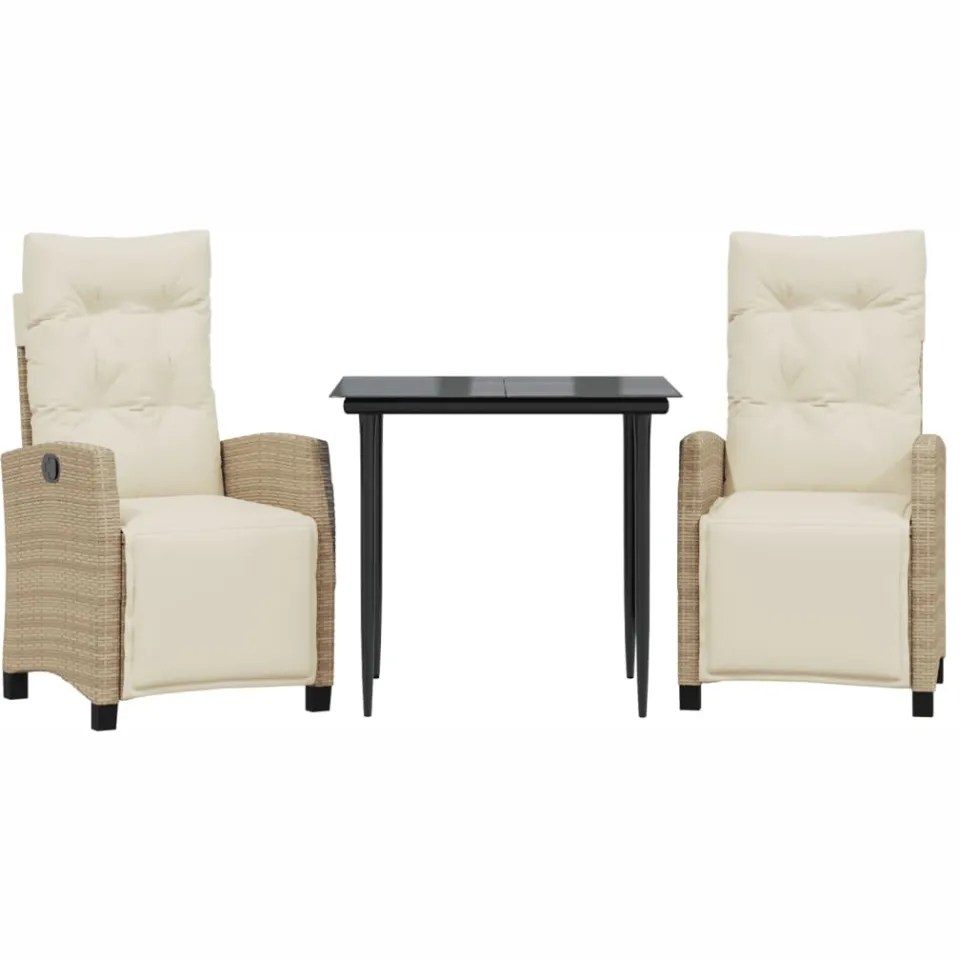 vidaXL 3-delige Tuinset met kussens poly rattan beige, foto 3