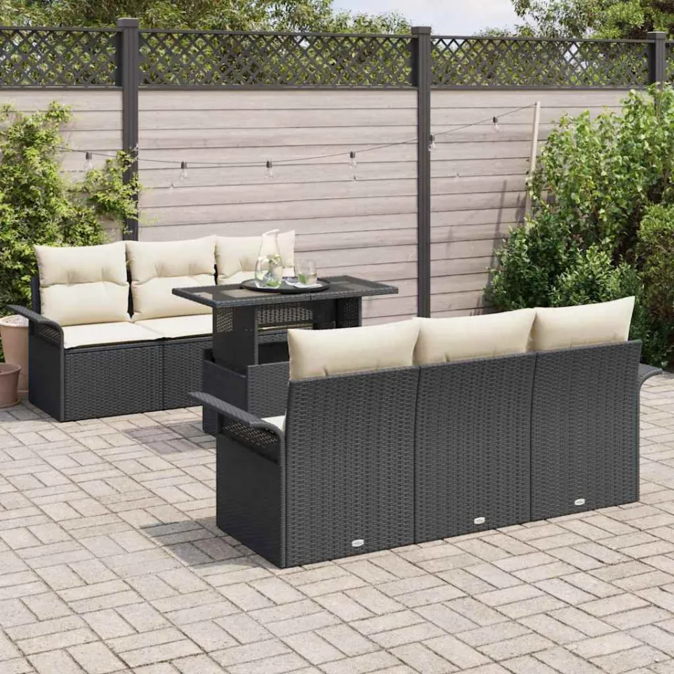 vidaXL Tuin Sofa Set 7 st Zwart poly rattan, foto 3