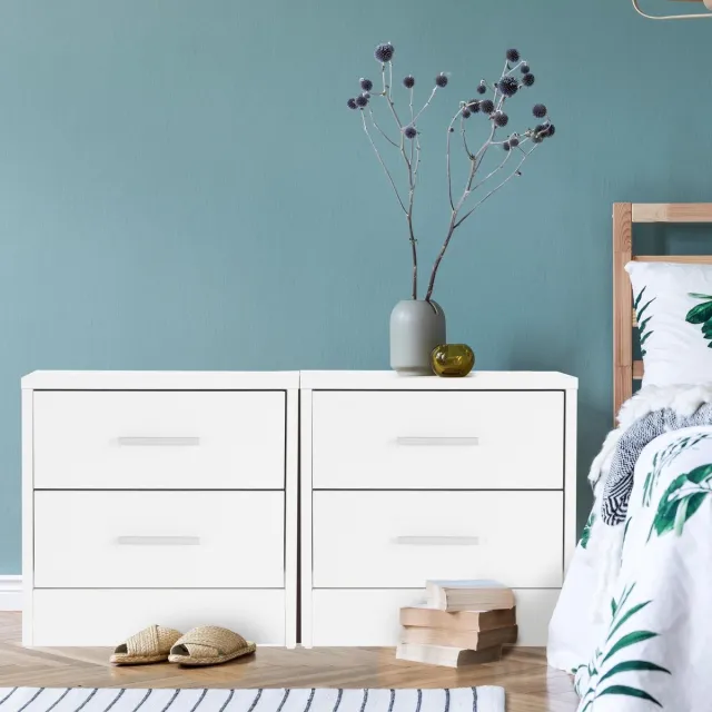 ml-design Nachtkastje set van 2 met 2 laden, wit, gemaakt van hout, 38 x 37 x 34 cm, aluminium handgrepen, nachtkastje nachtkastje ladekast bijzettafel, geschikt voor elk bed & slaapkamer of kantoor