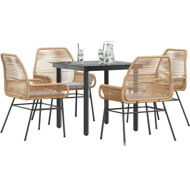 vidaXL 5-delige Tuinset met kussens poly rattan glas bruin