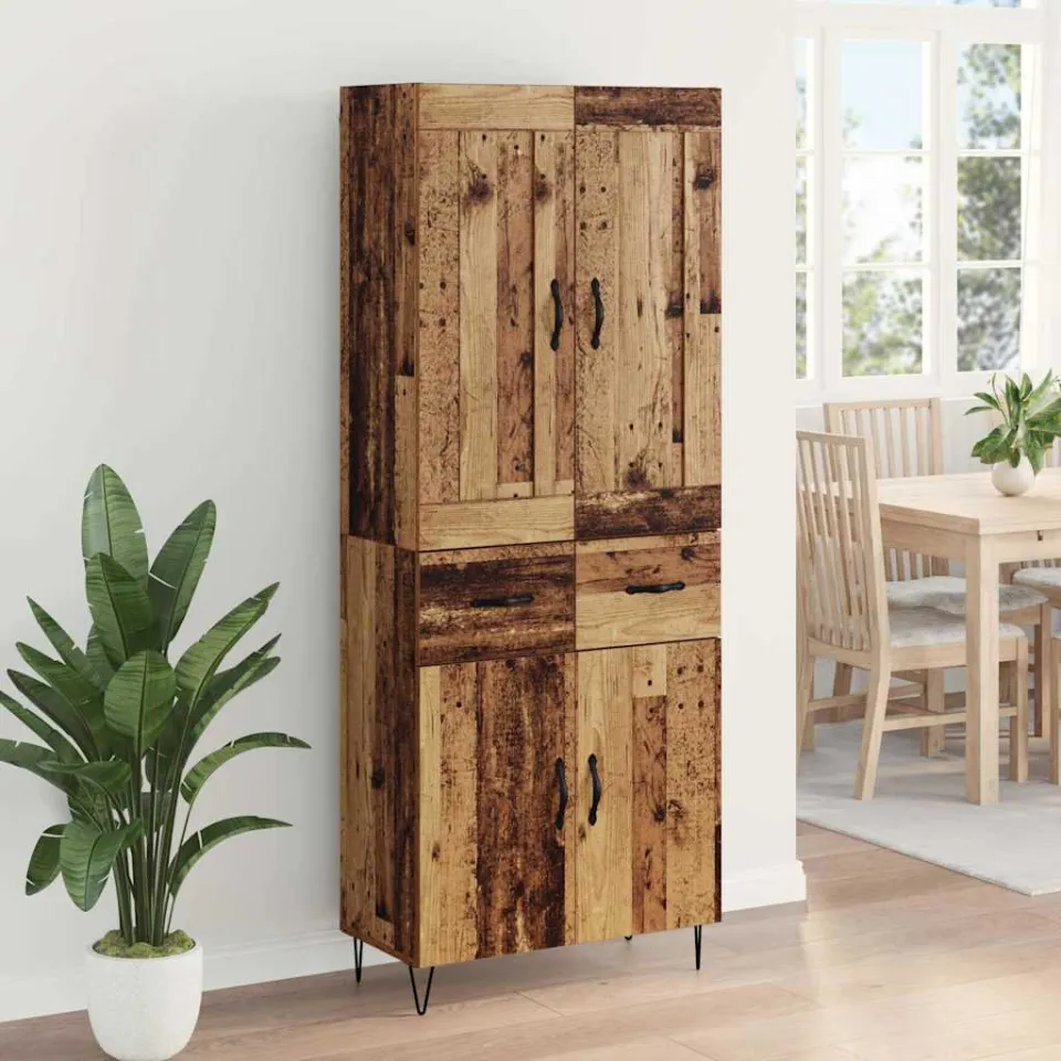 vidaXL Hoge kast Oud Hout 69,5 x 34 x 180 cm Bewerkt hout bruin, foto 4