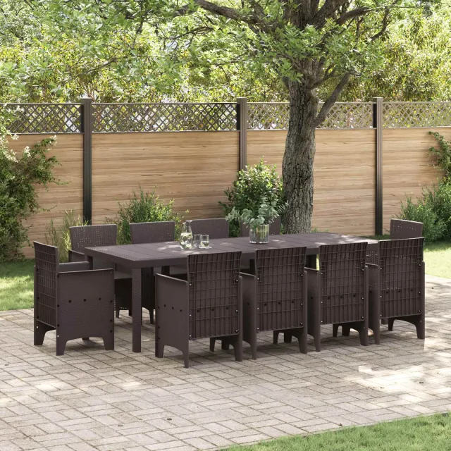vidaXL Tuin Eetset 11 st Bruin Polypropyleen, foto 2