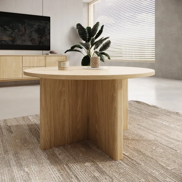 MEUBELLA Navello - Salontafel - Licht eikenpatroon - 90x90x49 cm Bruin