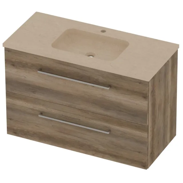 Basic-Line Rocky 46 Badmeubelset Hardsteen 1 Kraangat 100x46x62 cm Scotch Oak Sand Stone Beige