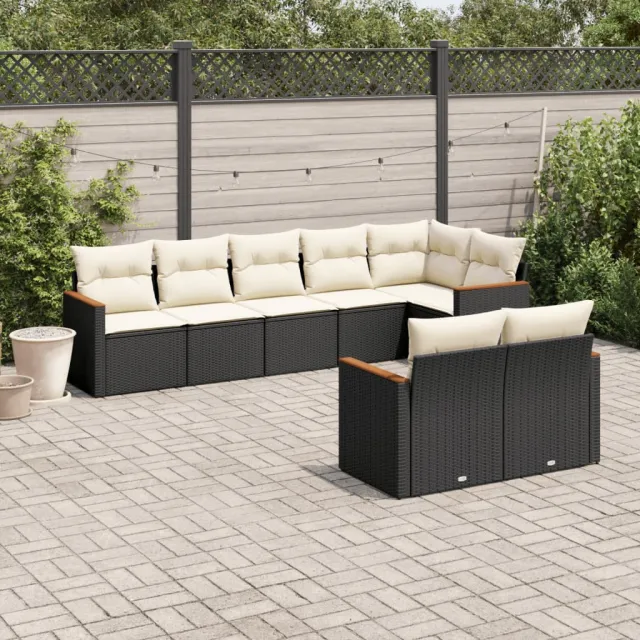 vidaXL 8-delige Loungeset met kussens poly rattan zwart, foto 2