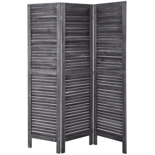 Atmosphera Kamerscherm 3 vlakken - donkergrijs - pauwlina hout - 120 x 170 cm - Afscherming wand Dark grey