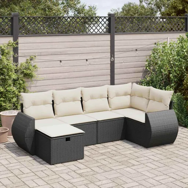 vidaXL 6-delige Loungeset met kussens poly rattan zwart, foto 2