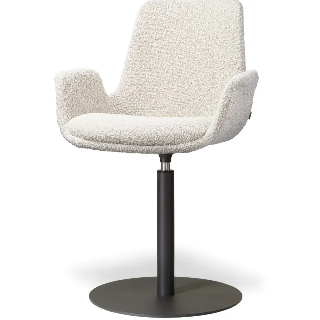 Nolon Niva-Eef draaibare tulp eetkamerstoel bouclé beige - mat zwart onderstel