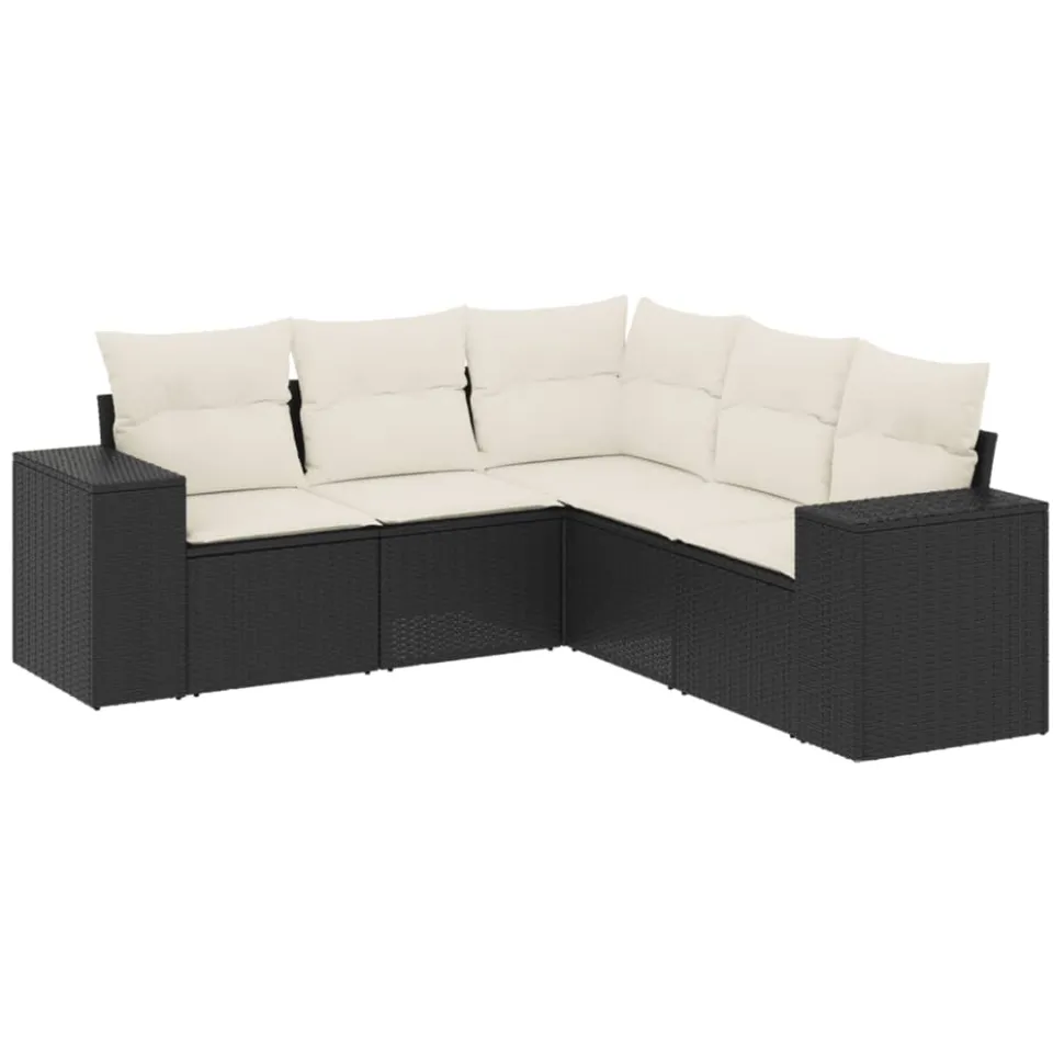 vidaXL 5-delige Loungeset met kussens poly rattan zwart, foto 4