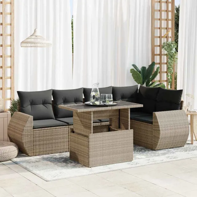 vidaXL 6-delige Loungeset met kussens poly rattan grijs, foto 2