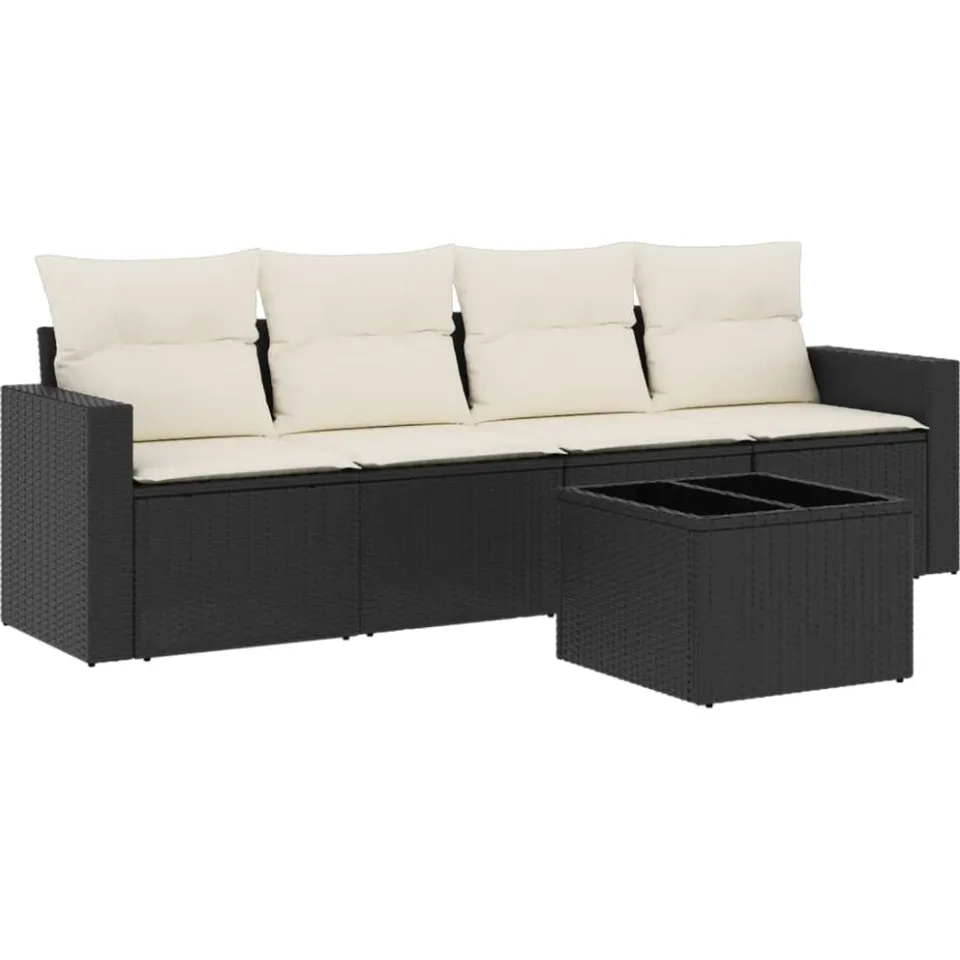 vidaXL 5-delige Loungeset met kussens poly rattan zwart