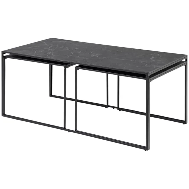 Lisomme Imke salontafel marmerlook antraciet - set van 3 Zwart