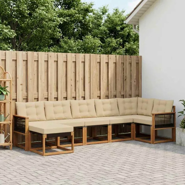 vidaXL Buiten bankenset 7 st 7-zits Natuurlijk en Beige