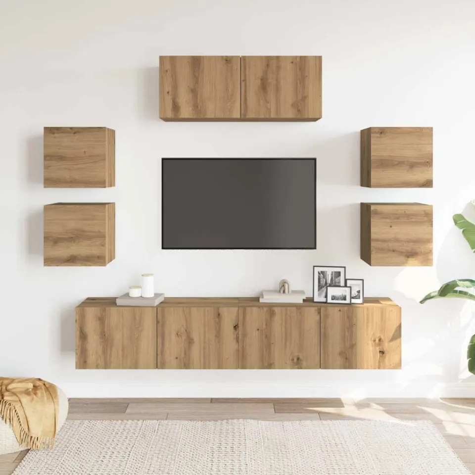 vidaXL 7-delig Tv-meubelset wandmontage bewerkt hout artisanaal eiken, foto 2