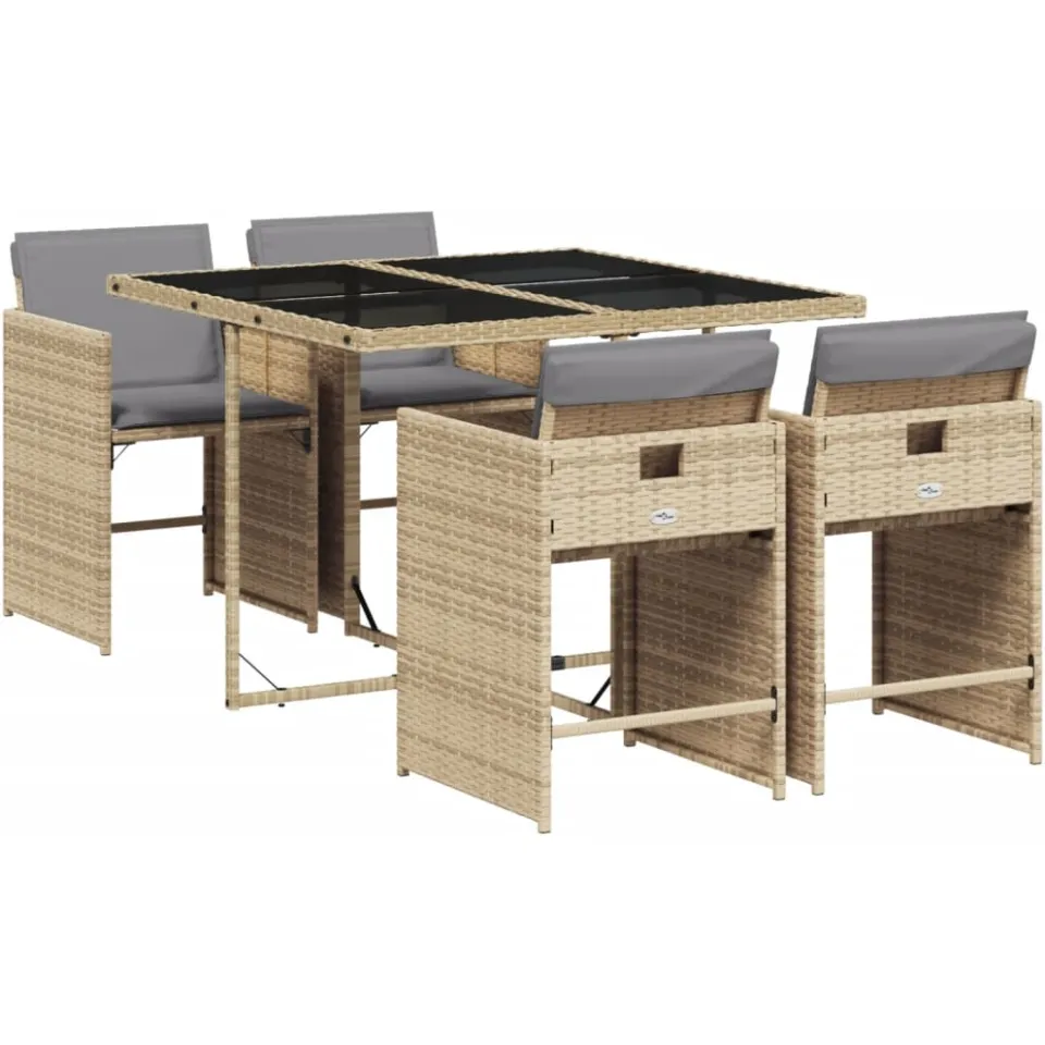 vidaXL 5-delige Tuinset met kussens poly rattan gemengd beige, foto 3