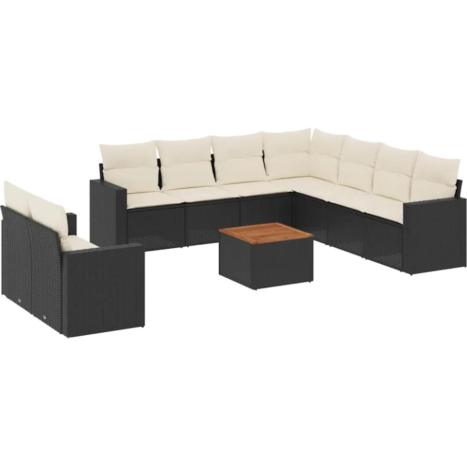 vidaXL 10-delige Loungeset met kussens poly rattan zwart, foto 3