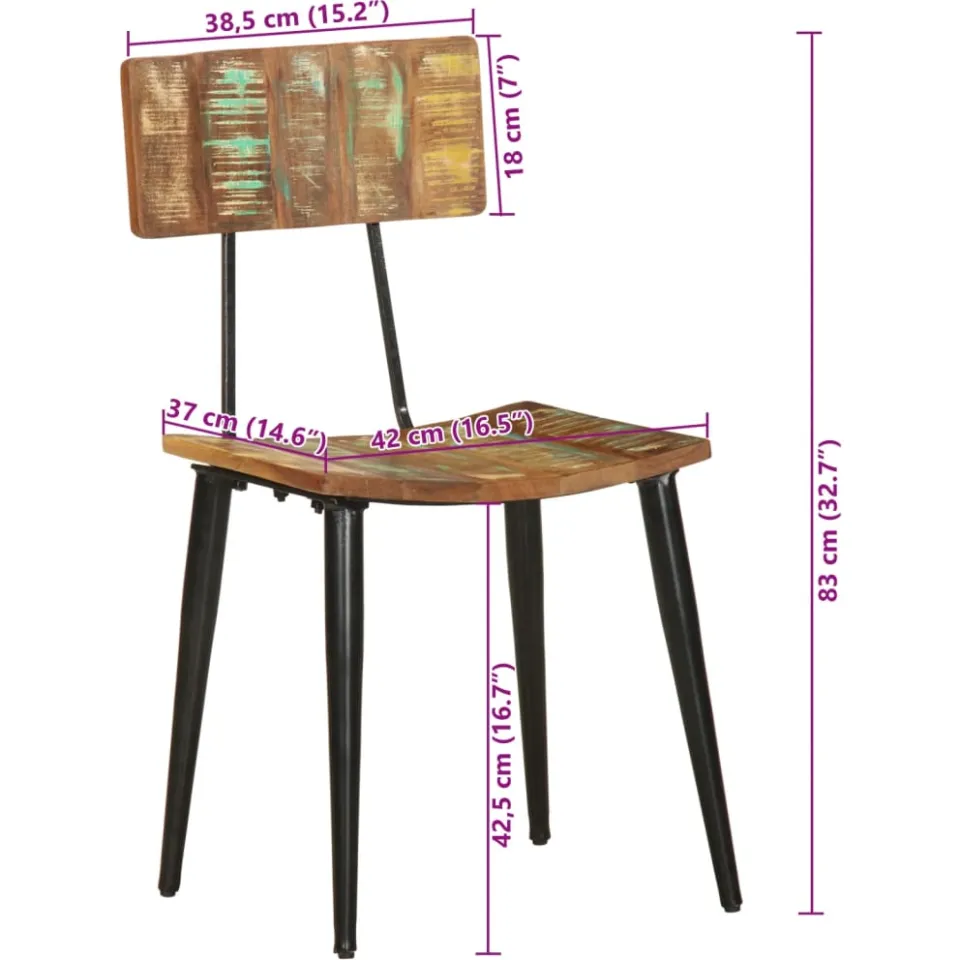 vidaXL Eetkamerstoelen 2 st massief gerecycled hout meerkleurig, foto 3