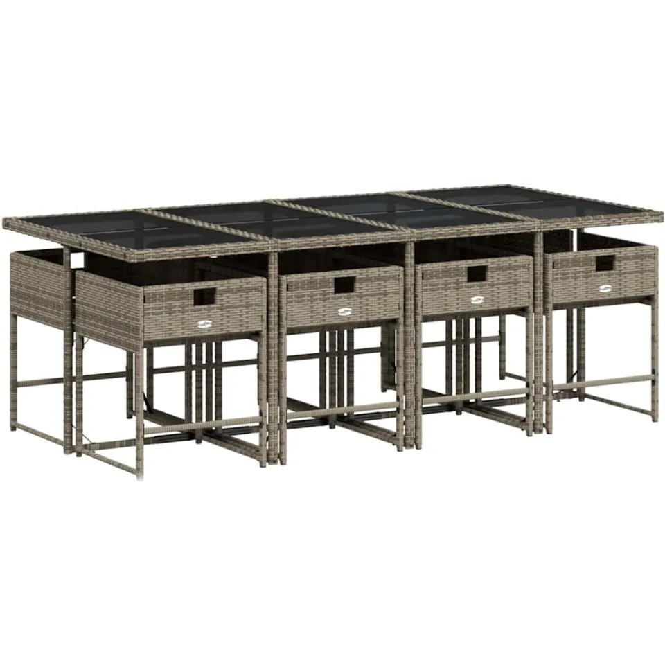 vidaXL 9-delige tuinset met kussens, grijs polyrotan, foto 3