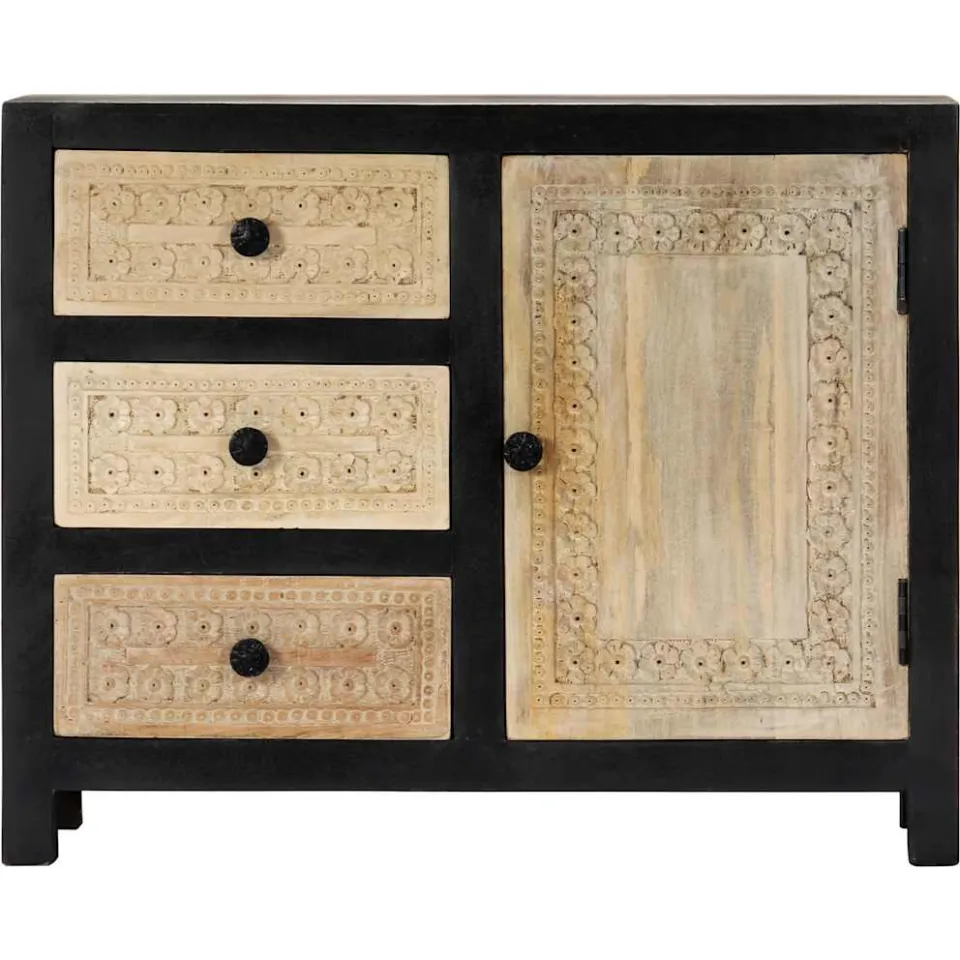 vidaXL Bijzetkast handgesneden 75x35x60 cm massief mangohout grijs, foto 4