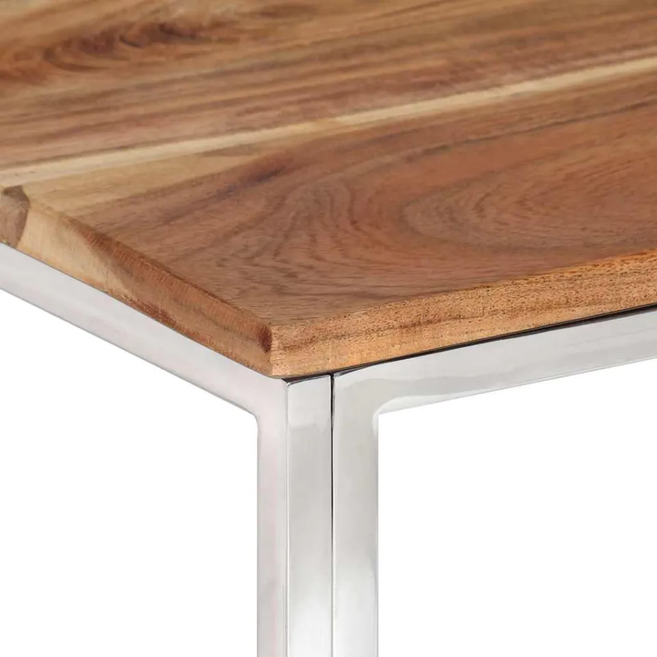 vidaXL Salontafel roestvrij staal en massief acaciahout zilverkleurig, foto 3