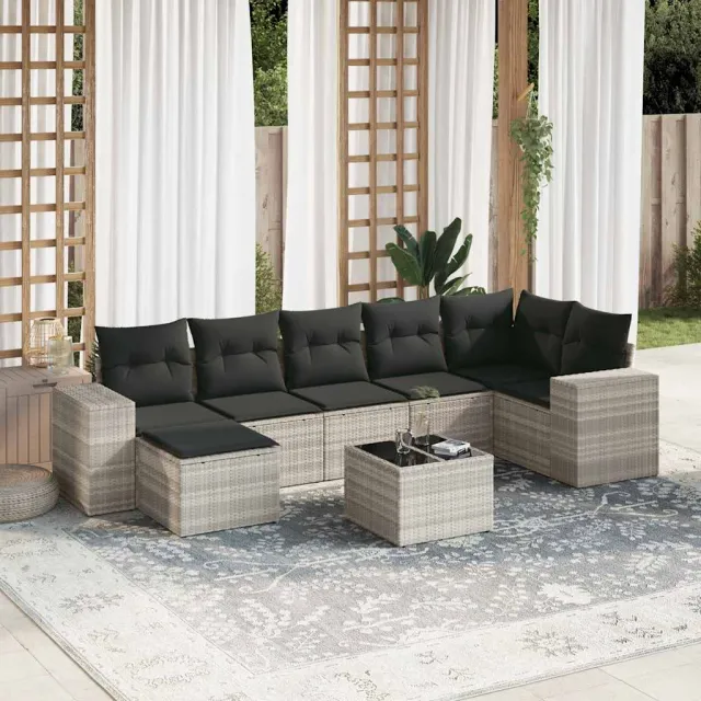 vidaXL 8-delige Loungeset met kussens poly rattan lichtgrijs grijs, foto 2