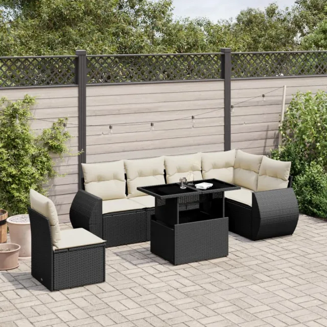 vidaXL 7-delige Loungeset met kussens poly rattan zwart, foto 2