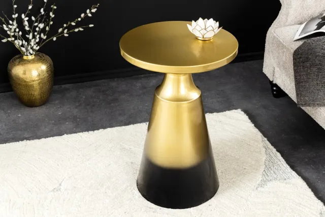 Invicta Interior Design bijzettafel ABSTRACT 60cm goud metaal geborsteld patina handgemaakte ronde kolomtafel - 43231 Zie omschrijving