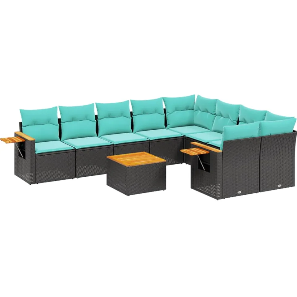 vidaXL 10-delige Loungeset met kussens poly rattan zwart, foto 3