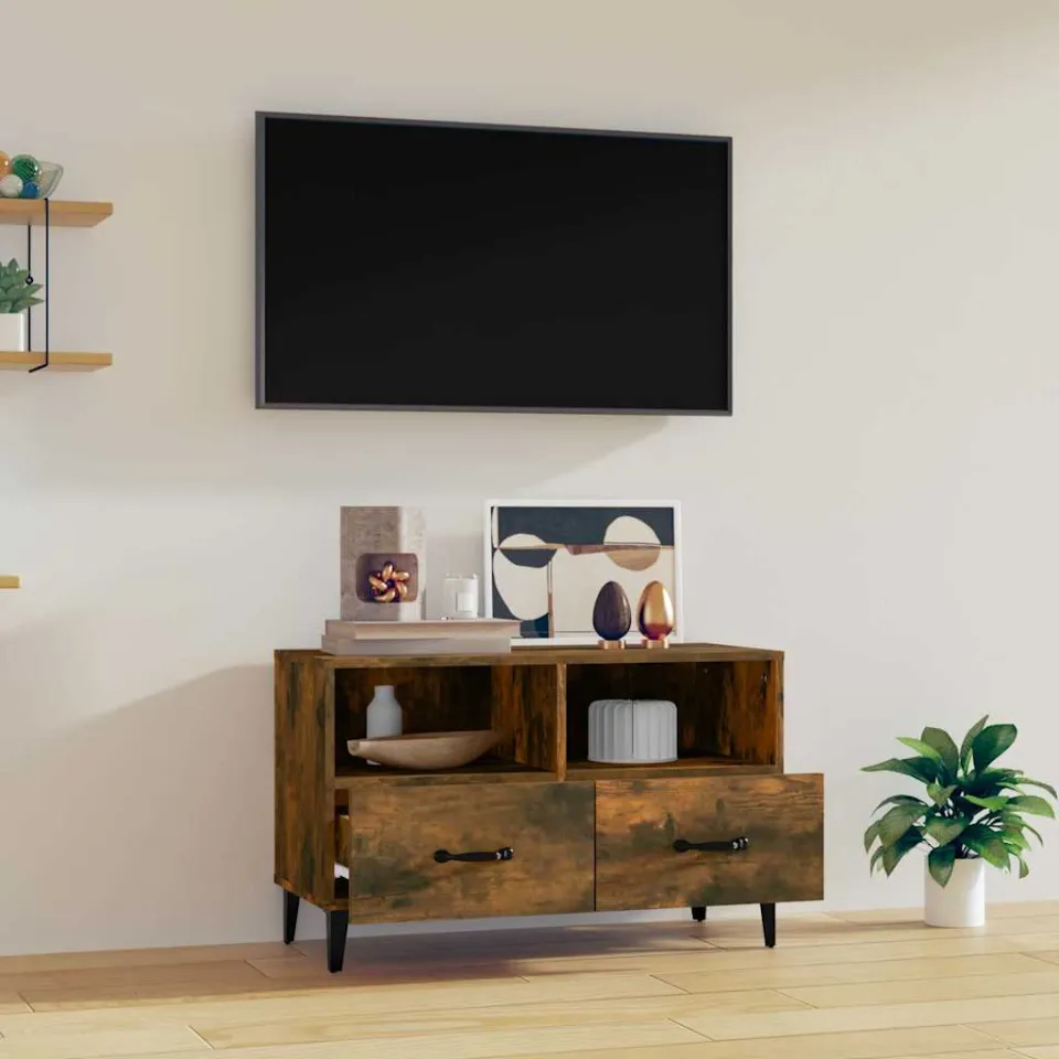 vidaXL Tv-meubel 80x36x50 cm bewerkt hout gerookt eikenkleurig, foto 3