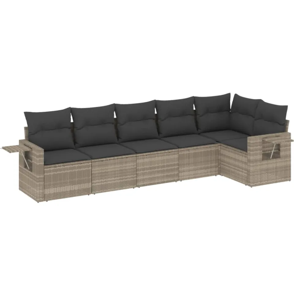 vidaXL 6-delige Loungeset met kussens poly rattan lichtgrijs grijs, foto 3