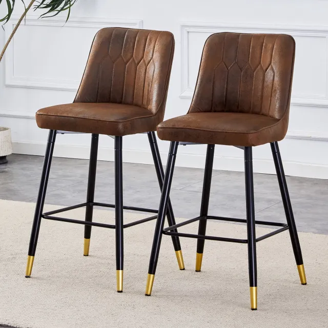 Welltin Barkruk set van 2-Barkrukken-Keukenstoel-Moderne stijl-Hoogte 100 cm-Stof-Metaal-bruin, zwart-Met rugleuning-gestoffeerde zitting
