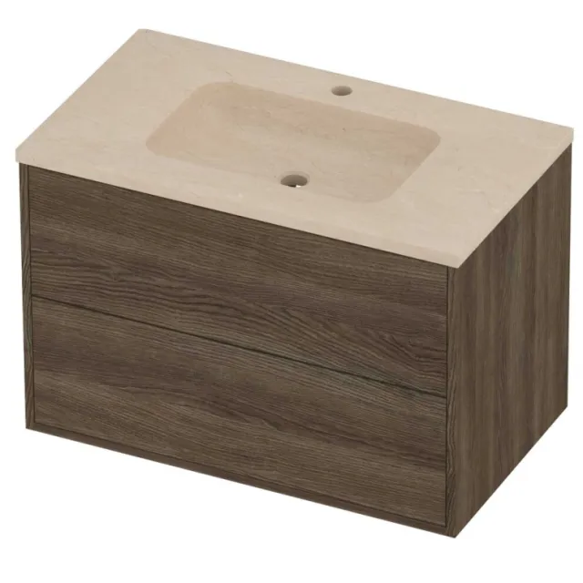 Proline Rollo Badmeubelset Hardsteen Elegant 1 Kraangat 80x46x54 cm Sand Stone Vital Oak Eiken