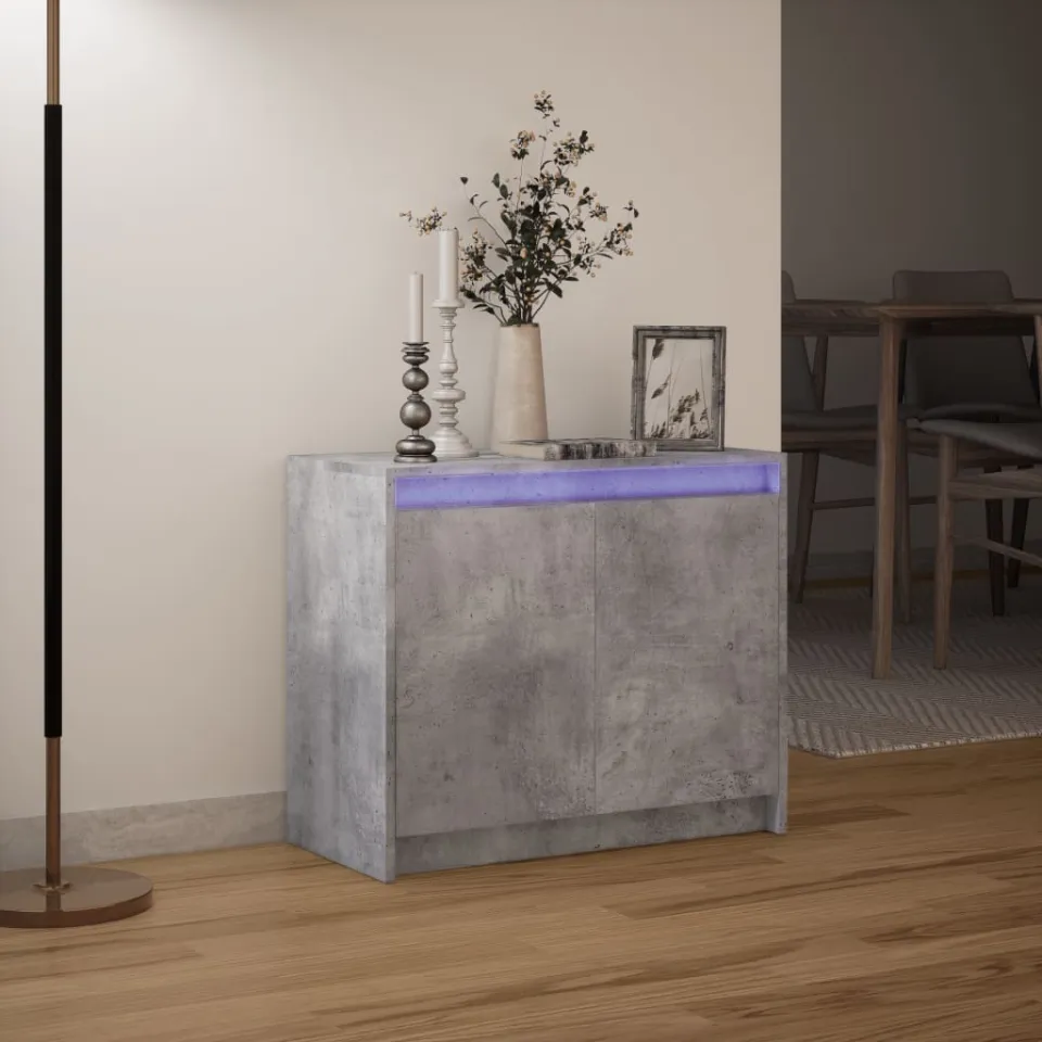 vidaXL Dressoir met LED 72x34x61 cm bewerkt hout betongrijs grijs, foto 4