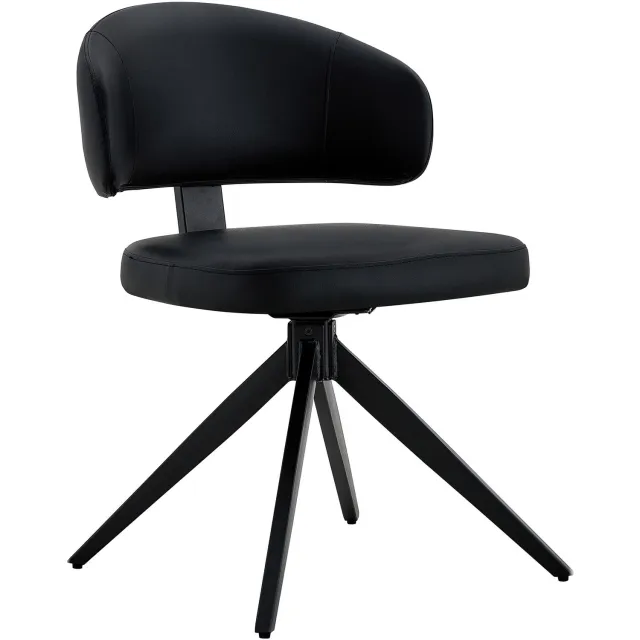 MUVANO Zwarte draaibare eetkamerstoelen set van 2 - Kunstleer - Gebogen rugleuning - Stalen vierpoot - Zitbreedte 45 cm - Voor eetkamer, keuken en kantoor
