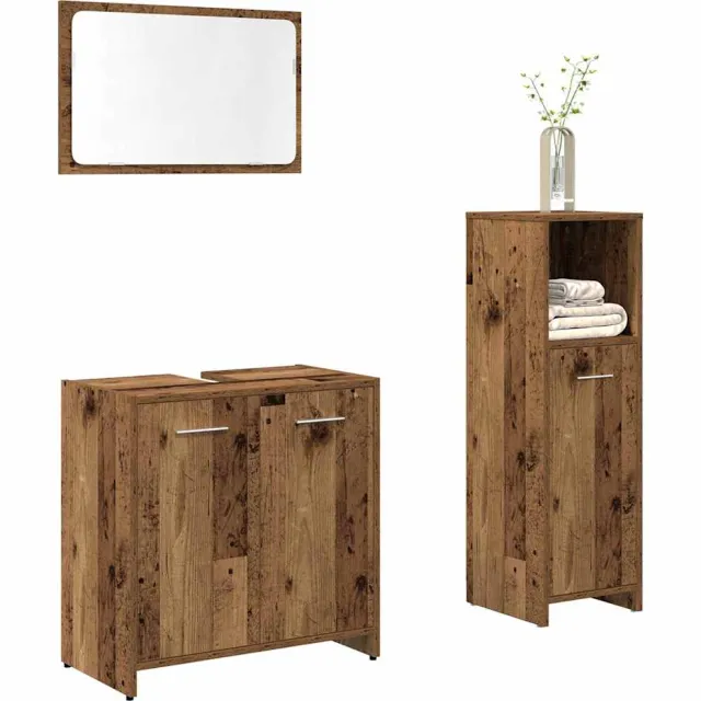 vidaXL 3-delige Badkamermeubelset bewerkt hout oud houtkleurig Bruin