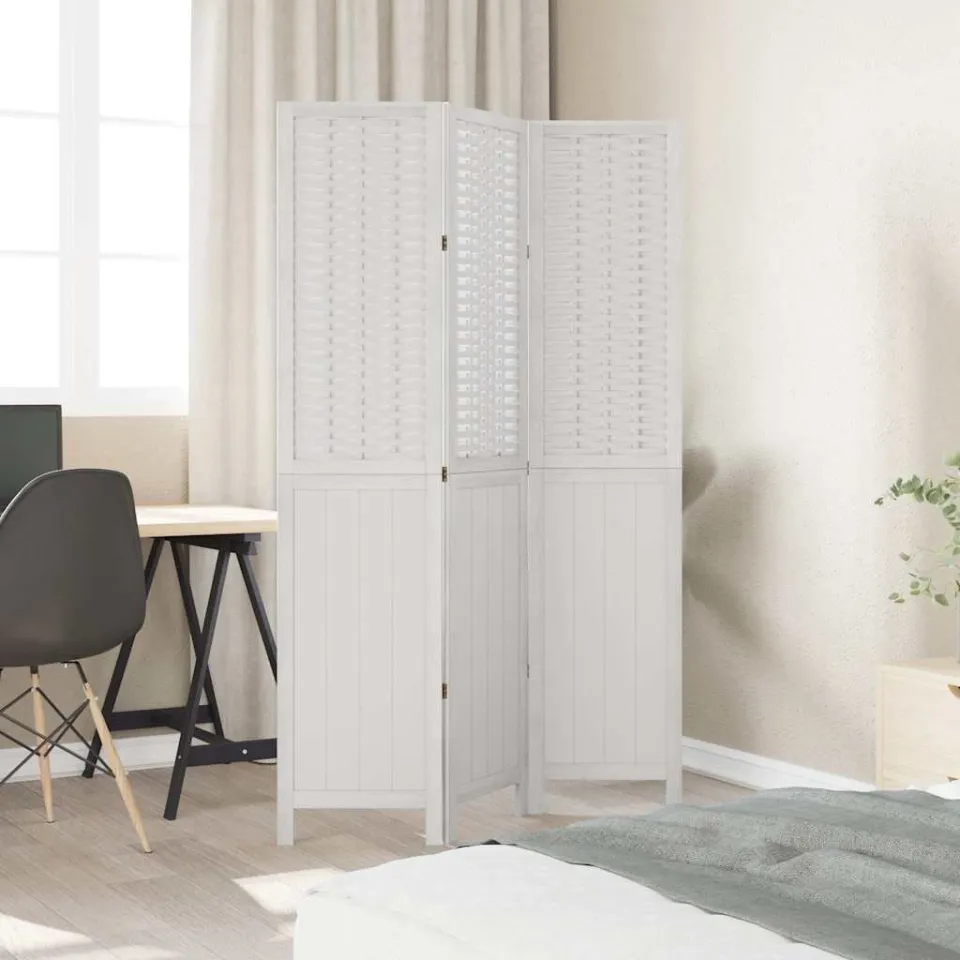 vidaXL Kamerscherm met 3 panelen massief paulowniahout wit, foto 3