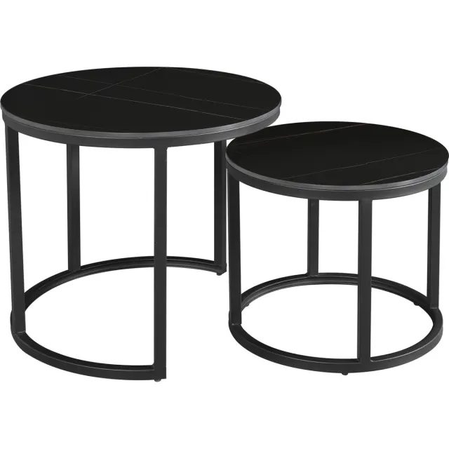 Happyment Salontafel Designer - Woonkamer - Ronde salonTafel - met Spaanplaat Blad - marmer look - Modern - Zwart