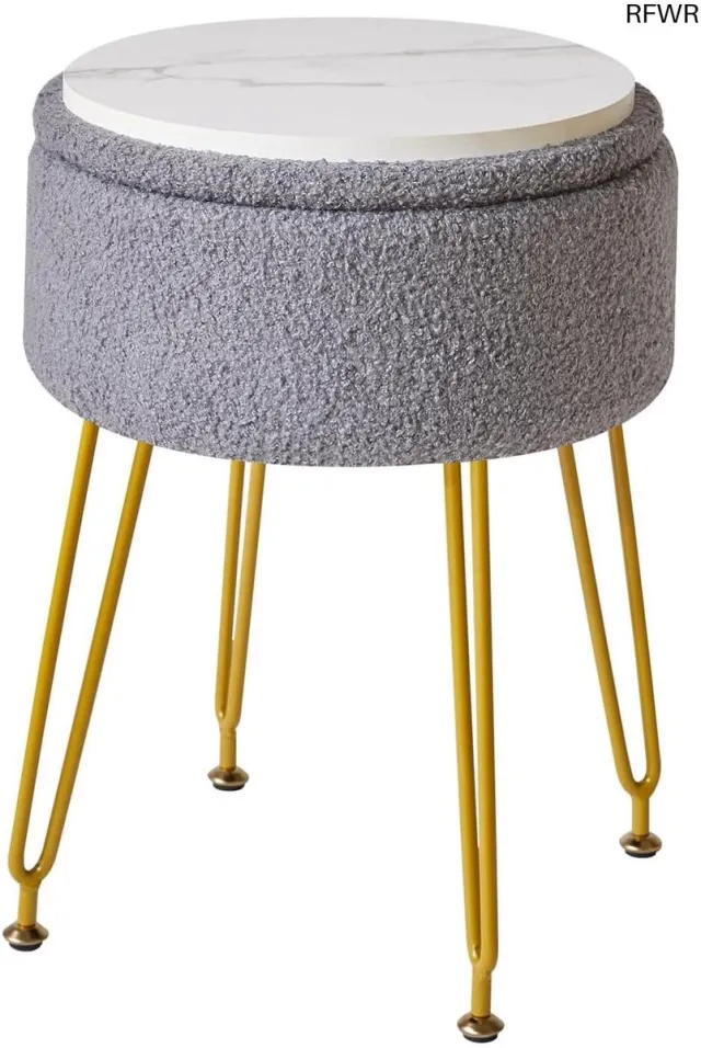 RFWR Teddy Velvet Opslag Voetsteun Kruk - Multifunctionele Bijzettafel met Verstevigde Poten - Modern en Stijlvol Design Grijs
