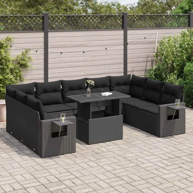 vidaXL 10-delige Loungeset met kussens poly rattan zwart, foto 2
