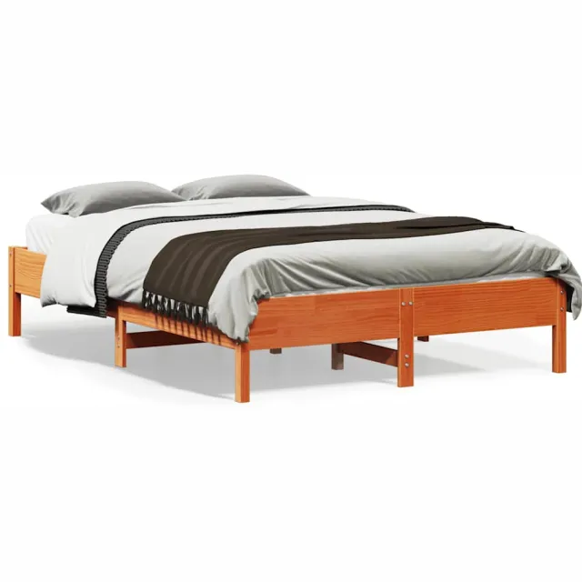 vidaXL Bedframe zonder matras massief grenenhout wasbruin 135x190 cm
