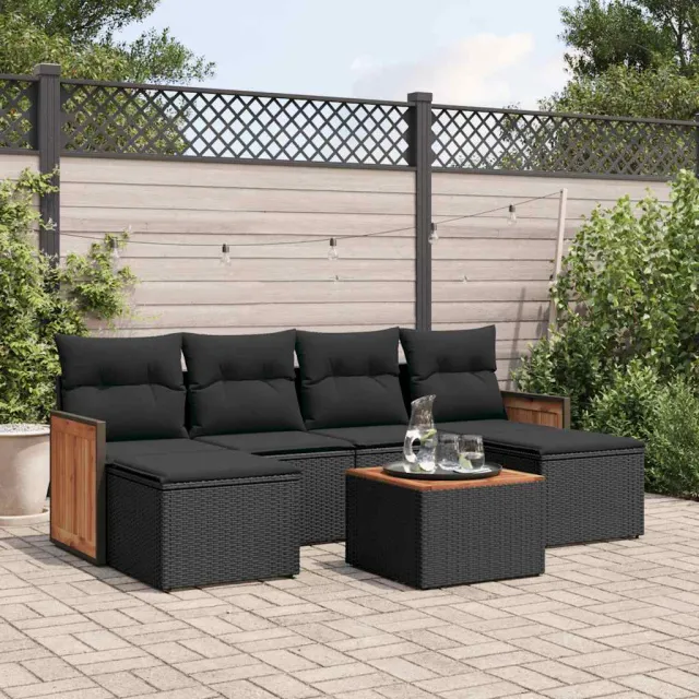 vidaXL 7-delige Loungeset met kussens poly rattan zwart, foto 2