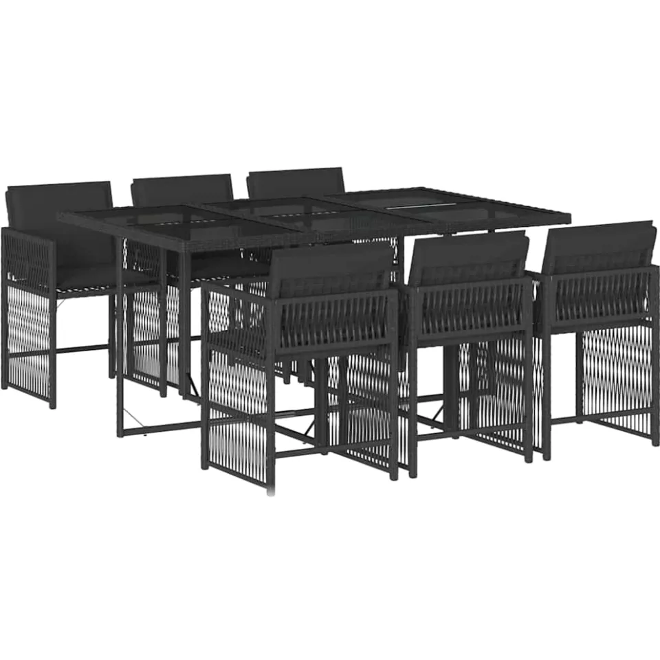 vidaXL 7-delige Tuinset met kussens poly rattan zwart, foto 3