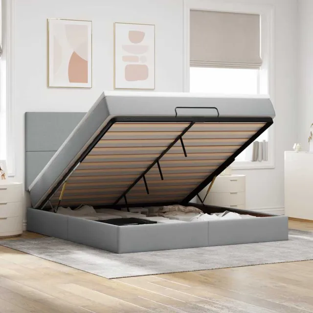 vidaXL Ottoman bed met matras 180x200cm stof lichtgrijs grijs